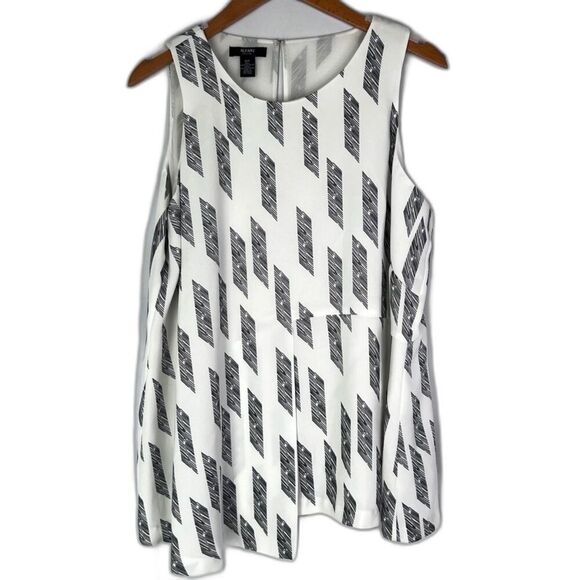 Alfani White Geometric Print Sleeveless Tank Blouse Polyester Work Size 16P - Picture 1 of 9